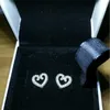 Kvinnors autentiska 925 Silver Love Heart Stud Örhängen för Pandora CZ Diamant Bröllop Smycken Örhänge med Original Box Set