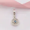 Andy Jewel Authentic 925 Sterling Silver Beads Compass Rose Dangle Charm Silver Enamel & Cyan Blue Crystal Charms Fits European Pandora Style Jewelry