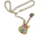 Collane girocollo Charm 28 "Chitarra Catene placcate in oro Collana con strass colorati 28" Pendenti con collana in cristallo acrilico per chitarra