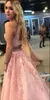 pink high neck Prom Dresses two pieces blackless beading lace Vestido De Festa applique Formal Party Gowns Special Occasion Prom Gowns