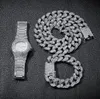 Mens Hip Hop Iced Out Chain + Armband + Horloge Set 3 Stks Sieraden Set Rapper Singer Accessoires