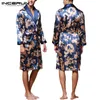 İncerun Moda Saten İpek Pijama Erkek Robe Uzun Kollu Bornoz Şanslı Çin Ejderha Baskı Kıyafeti Bornoz Pijwear Lounge