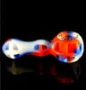 DHL Pipe à main en silicone avec bol en verre couleur aléatoire Plate-forme de dab en silicone Narguilé Pipe bol en verre Outil de dab en métal en stock