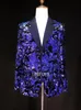 Men Blue Purple Parken Pak Blazers Glitter Paillette Blazers jas nachtclub kleding zanger vocaal concert ds podium kostuum gastheer tuxedo