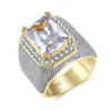 Wholesale-New European and American diamond-inlaid rings are selling hip-hop gold bully square zircon rings