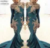 2020 Ny billig Muslim Greed Dubai Evening Dresses Crew Mermaid Långärmade Kvinnor Bär Formell Party Prom Kappor Anpassad Plus Storlek