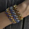 15mm 3 Farben personalisiertes Gold Silber Hip Hop Bling Diamant Kubanisches Kettenarmband für Männer Blau Schwarz Weiß Bijoux Herrenketten Schmuck