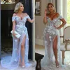 Luxury Beaded Side Split Prom Dresses Off The Shoulder 3D Floral Appliqued Evening Gowns Glitz Pageant Dresses For Girls