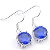 Luckyshine Geschenk Braut Sets Ohrringe Anhänger Runde Schweizer Blautopas Edelstein 925 Sterling Silber Halsketten Frauen Schmuck Sets