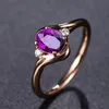 European och American 18k Rose Gold Amethyst ädelsten Öppna justerbara ringkvinnor