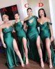 Elegancka osłona Brilliant Green Druhna Dresess Mieszane Style Off Długość podłogi Ramię z Split Sexy Maid of Honor Suknie Formalne Suknie