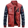 AFS JEEP Embroidery Baseball Jackets Men Letter Stand Collar Pu Leather Coats Plus Size 4XL Fleece Pilot Leather Jacket hombre LY191206