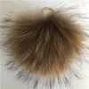 15 cm/6 "naturel marron véritable fourrure de raton laveur pompon boule porte-clés porte-clés accessoires téléphone sac à main sac à main