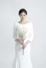 Spring 2020 New Korean Wedding Dress Simple Boat Neck Puffy Sleeves Mermaid Sweep Train Simple Elegant Bridal Gowns