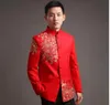 中国の結婚式の赤いコート古代中国春の祭り衣装ショー唐服の花婿Zhongshan wear performance costume