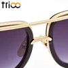 Trioo High Fashion Square Mens Sunglasses Brand Brand Unisex Gold Metal рам