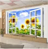 صورة مخصصة خلفية 3D جدارية خلفية لغرفة المعيشة المناظر الطبيعية زهرة عباد الشمس الجدار خلفية جدارية خارج النافذة