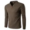 Button T Shirt Men Slim Fit Long Sleeve Shirts Solid T-shirt Linen Tee Shirt Casual Top Blouse