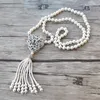 Tiger Head Charm Wisiorek CZ Micro Pave Złącze, Natural Shell Pearl Beads Chain Tassels Naszyjnik Biżuteria NK537