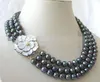 3row 17-19 « 8-9mm naturelle perle d'eau douce rond noir collier-