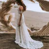 Barato Boho Una línea de vestidos de novia Cariño Manga corta Vestido de novia de encaje con apliques completos Tren de barrido de playa Vestidos de novia hechos a medida