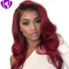 Högtemperaturfiber 360 Frontal Long Body Wave Full Hair Wigs Ombre Burgundy Färg Syntetisk Lace Front Wig för kvinnor med gratis del