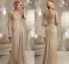 Champagne mère de la mariée robes de grande taille 2023 en mousseline de soie demi-manches marié marraine robe de soirée pour le mariage nouveau perlé Lac239W