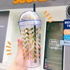 14オンスのダブルレイヤープラスチックタンブラークリエイティブな材料カップスパンコールマグカップとストロージュースコーヒーグラス