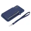 Multiple Card Slots Magnetic Buckle Folio Vegan Leather Wallet Chain Back Cover Wristband Lanyard Bracket Holster Shell for iPhone Samsung