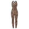 Women Sexy Tights Bodysuits Sleevelesswomen Jumpsuit Leopard Tiger Print Hollow Out Strappy Open Back Gym Party Casual Playsuit