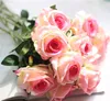 Flanel Rose Flower 10 stks / partij Bruiloft Decoraties Real Touch Cloth Rose Flower Head Plastic Stam Thuis Office Shop Silk Decorative Rose