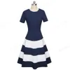 Nice-Fearever 1950s Retro Kontrastfärg Patchwork Round Neck Female Vestidos Business Party Flare A-Line Kvinnor Klänning A142 MX190725