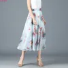 Falda de gasa Verano bohemio Estampado floral Playa Maxi Plisado flor Falda larga Elegante Nueva moda Faldas casuales para mujeres