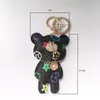 Bear Key Chain Accessories Fashion Rhinestone Key Ring PU Leather Bear Pattern Car Keychain Jewelry Bag Charm Animal Keyring Holder 6 Colors