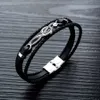 Mens Black Charm Leather Braided Bracelets Clasp Fashion Music Note Design Hip Hop Jewelry Punk Men Handmade Bracelet For Gift286G