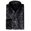 Camisas de vestido masculinas Barry Wang Preto Paisley Floral Seda Homens Outono Manga Longa Flor Casual para Designer Fit Camisa BCY-0412999