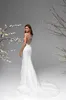 2021 Eleganta bröllopsklänningar Button Back Bridal Gowns Custom Made Lace Appliques Full Beading Sweep Train Mermaid Bröllopsklänning