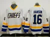 Stitched Hanson Brothers Hockey Jerseys # 16 Jack Hanson # 17 Steve # 18 Jeff Charlestown Chiefs Slap Shot White Blue Movie Hockey Tröjor