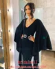 2020 Navy Blue Satin Mermaid Avondjurken met Cape Sexy V-hals Plus Size Formele Avondjurken Elegante Speciale Gelegenheid Prom Party Jurk