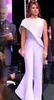 Lavender Kombinezon Kobiety Arabskie Prom Suknie Wieczorowe 2019 Najnowszy Klejnot Neck Plus Size Formalna Party Nosić Tanie Płaszcza Potargane Suknie Celebrity