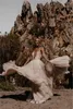 2020 Elegant Deep V-Neck Nude Champagne Long Wedding Dresses Boho Beach Vintage Lace Bohemian Wedding Gowns Sexy Backless Vestido De Noiva