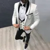 Trim Fit White and Black Wedding Suits Prom Party Formal Suits GOOM TUXEDOS SHACL LAPEL 3 PIECES MEN SUAMS JACKEPANTSVEST6213765