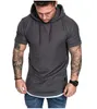 2019 Men Round Neck Solid Color Hooded Short-Sleeved T-Shirt Striped Pleated Raglan Sleeves European And American Men Clothing