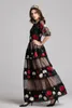 2019 Jesień Damska Runway Designer Dresses O Neck 3/4 Rękawy Wielopoziomowy Haft Party Prom Floral Patchwork Eleganckie Długie Sukienki Maxi