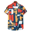 Mens Contrast Color Geometric Printed Shirt Turn Down Collar Short Sleeve Loose Men Shirts Colorful Color Block Mens Shirt