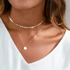 Nouveau calque Double Vintage Simulé Couleur Argent Pendentif collier de perles pour les femmes de mariage Party Bijoux Les meilleurs cadeaux