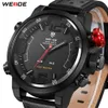 Weide Men's Casual Fashion numeral Digital Display Quartz Multiple Time Zone Auto Date Alarm Leather Strap belt WristWatches