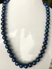 Collier de perles bleu de Tahiti de qualité supérieure de 9 à 10 mm, 18 pouces d'argent