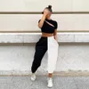 Casual Women High Waist Sweatpants Black White Patchwork Sporty Pants Casual Loose Long Trousers