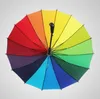 Ombrello arcobaleno Manico lungo 16K Dritto Antivento Colorato Ombrello di seta naturale Donna Uomo Ombrello piovoso soleggiato